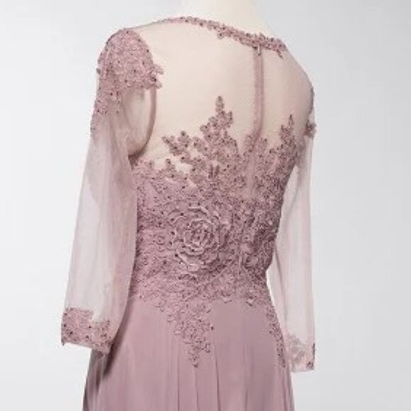 New A-Line MOB Formal Maxi Gown w/ Round Neck & Floral Lace Embroidery TC M2723J - Picture 7 of 8